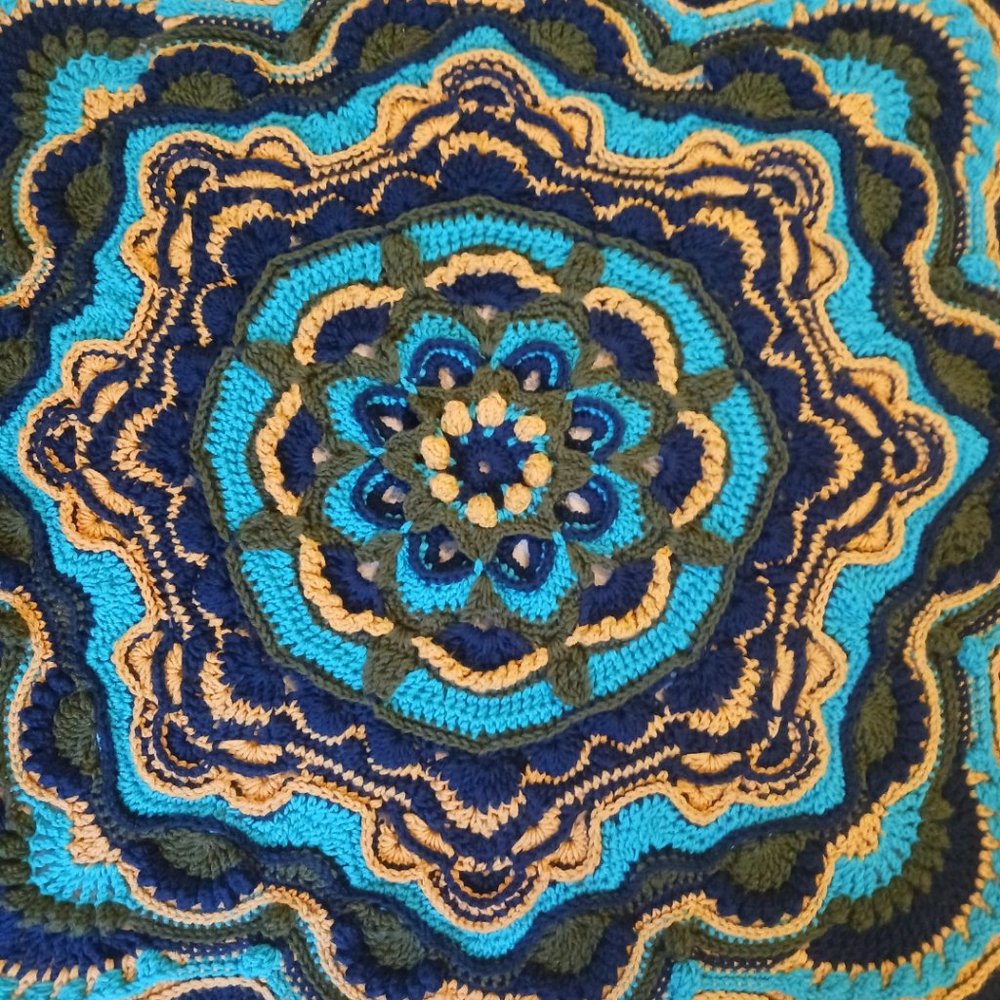 45" Colorful Throw, Baby Blanket, Area Rug, Peacock Blanket, Home Gift, Mandala